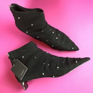 Zara Pearl and Tulle Kitten Heel Ankle Boots